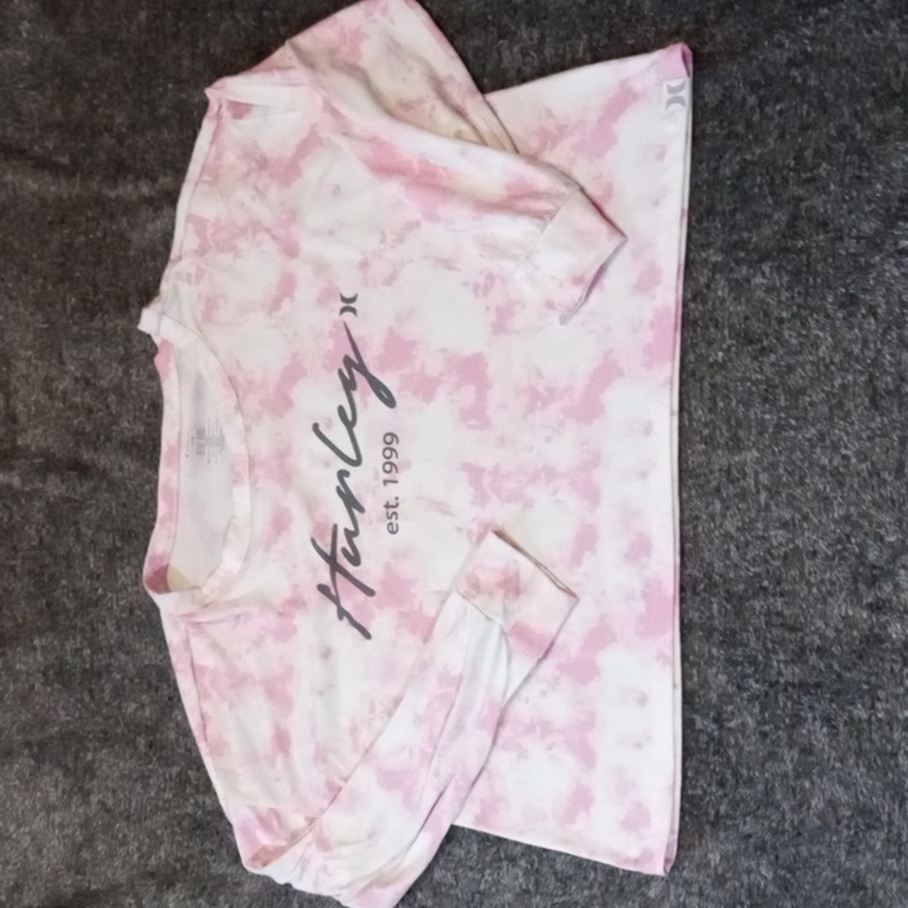 Hurley tie dye pink and graphic long sleeve cropped tee